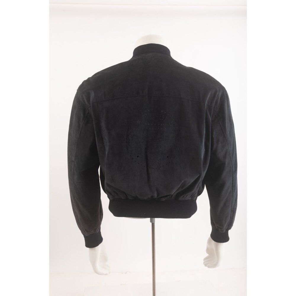 Vintage Fendi Suede Bomber Jacket Moto Leather SZ 42 Medium Navy Blue Logo NWT - Picture 5 of 11